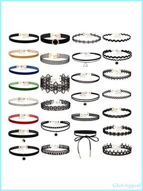 27 Pc Choker Necklace Set Velvet Lace Gothic Layered Adjustable Stretch